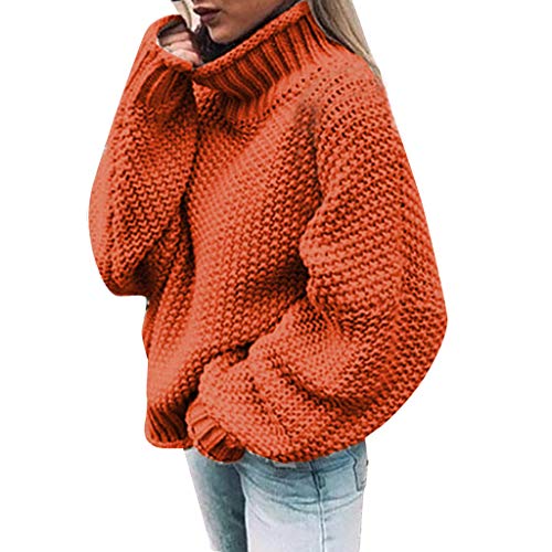 MJIQING Pullover Damen Strickpullover Hohe Kragen Lässig Freizeit Elegant Sweater Langarm Sweatshirt Winter Lose Bluse Oberteile Oversize Warme Rollkragen Pullover Grobstrick Strickpulli von MJIQING