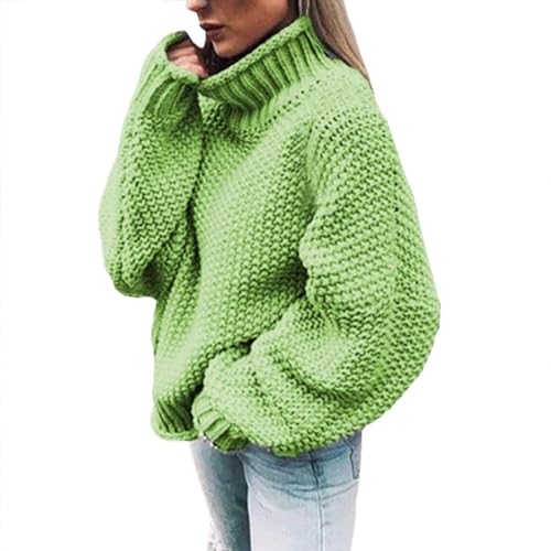 MJIQING Pullover Damen Strickpullover Hohe Kragen Lässig Freizeit Elegant Sweater Langarm Sweatshirt Winter Lose Bluse Oberteile Oversize Warme Rollkragen Pullover Grobstrick Strickpulli von MJIQING