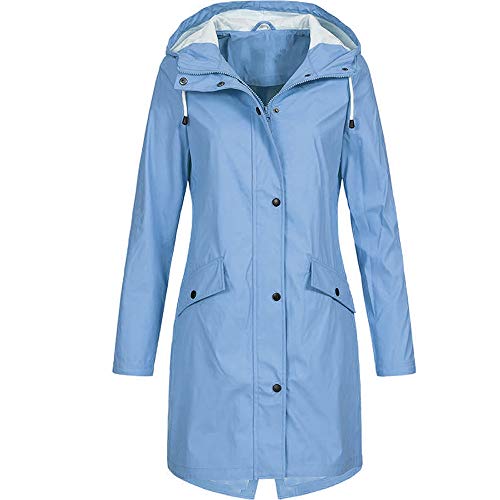 MJIQING Regenjacke Übergangsjacke Wasserdicht Damen Hooded Taschen Lang Parka Hooded Oberbekleidung mit Taschen Drawstring Kapuzenjacken Reißvers Lang Regenmantel Regenjacke von MJIQING