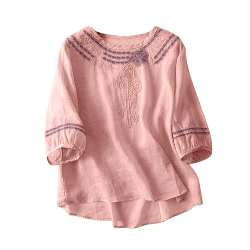 MJIQING Leinenbluse Damen Sommer Musselin Tshirt Retro Große Größen 3/4-Arm Oberteile mit Stickerei Muster Leinenhemd Baumwolle Leinen Lässig Tunika Locker Bluse Boho Tops Tuniken MJIQING Leinenbluse Damen Sommer Musselin Tshirt Retro Große Größen 3/4-Arm Oberteile mit Stickerei Muster Leinenhemd Baumwolle Leinen Lässig Tunika Locker Bluse Boho Tops Tuniken von MJIQING