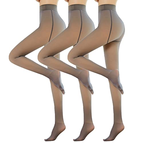 MJIQING Strumpfhosen Damen Winter 90/220/320G, Thermo Strumpfhose gefüttert, Gefälschte Durchscheinend Plüschstrümpfe Pantyhose Wärmende Fleece Strumpfhose von MJIQING