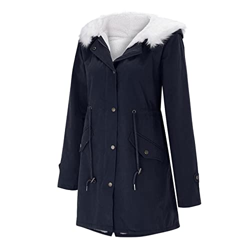 MJIQING Winterparka Damen Lang Wintermantel Warm Winter Jacke Dicker Parka mit Fell Kapuze Outdoor Jacke Oversized Mantel mit Kordelzug Outdoorjacke Winterparka Wintermantel von MJIQING