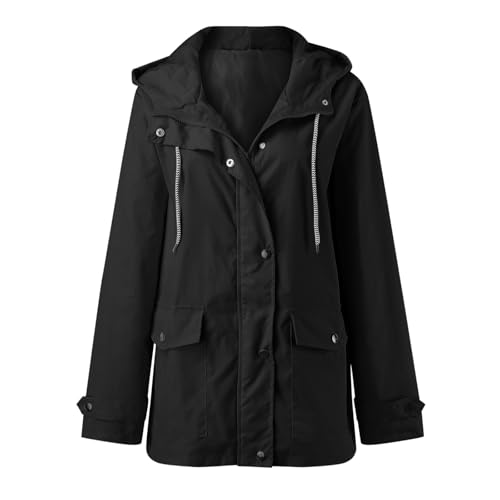 MJIQING Regenjacke Damen Wasserdicht Übergangsjacke Atmungsaktiv Regenmantel Große Größen Fahrrad Windbreaker Winter Jacke Mit Kapuze Winddicht Softshelljacke Lang Windjacke von MJIQING