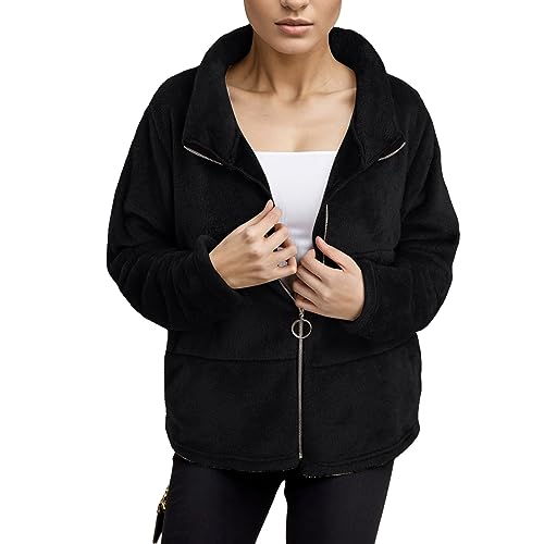 Damen-Cardigan mit Kunstreißverschluss und Plüsch-Thermojacke Mantel Warm Gefüttert Damen (Black-d, S) von MJISG