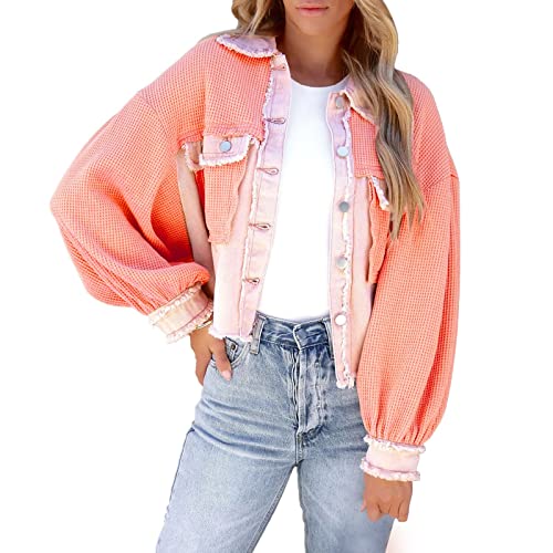 Damen Herbst Leichte Jacke übergang Frühling Herbst Damen Kurz Top Slim Trendy Langarm Mäntel Dünne Jacke Frauen Kurzjacke Outwear Mode Langarm Retro Casual Jacke von MJISG