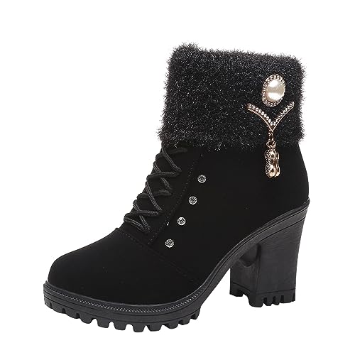 Damen Stiefeletten Plateau Ankle Boots Leicht GefüTtert Mit Blockabsatz LäSsige Stiefeletten, Wasserdiamant PlüSchschuhe, Damenstiefel Winterstiefel Damen GüNstig Online Kaufen Warme (Black, 39) von MJISG