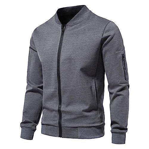 Leichte Herrenjacke Windjacke Herren Leicht Freizeitjacke Dünne Bomberjacke Frühling Sommer Übergangsjacke Blouson Jacke Piloten Jacke mit Zip Taschen Lässig Stehkragen Fliegerjacke (Grey, XXXXL) von MJISG