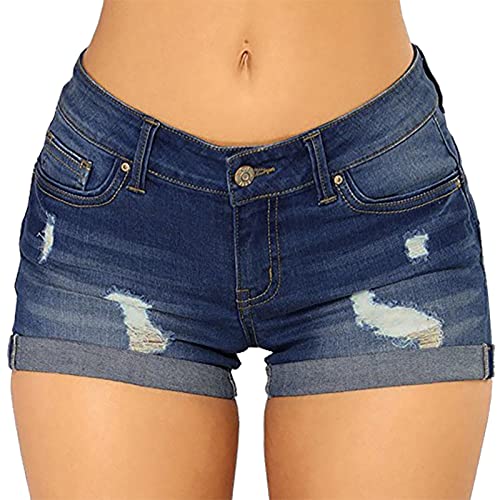 MJISG Damen Kurze Jeans Hose Hotpants Frauen Sexy Denim Distressed Mit Hoher Taille Dehnbare Jeansshorts (as3, Alpha, m, Regular, Regular, Blau A) von MJISG