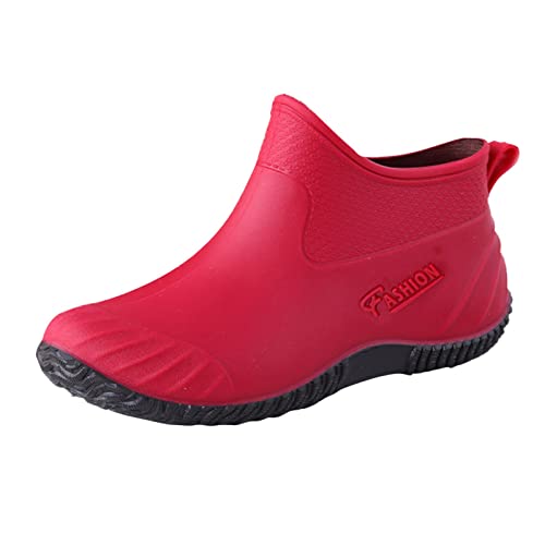 Regenstiefel Damen Festival Hoch Regen Schuhe Outdoor Gummistiefel Damen Weitschaft Damen Garten Stiefel Schuhe Frauen Stile Damenschuhe Marine Rutschfest Schmutzabweisend (Red, 40) von MJISG