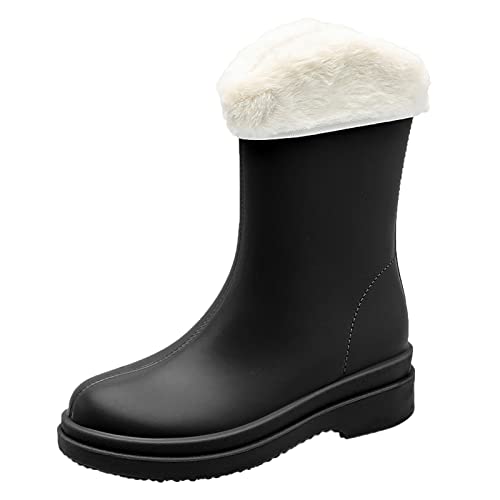 Regenstiefel Damen Gummistiefel Damen Gefüttert und Wasserdicht Schneestiefel im Punk Stil für Damen Rutschfest Abnehmbar mit Baumwolle im Inneren Regenstiefel Outdoor Gummiwasserschuhe (Black, 39) von MJISG