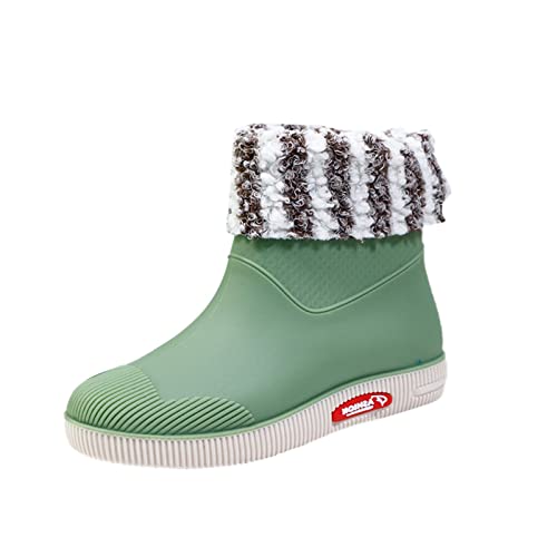 Winterstiefel Regenstiefel Damen Kurze Röhre Thermalwasser Schuhe Studenten Tägliche Gummistiefel Damen Gefüttert und Wasserdicht Schuhe Warme Regenstiefel Schuhe Damen Herbst Elegant (Green, 37) von MJISG