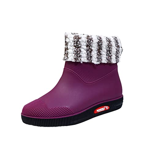 Winterstiefel Regenstiefel Damen Kurze Röhre Thermalwasser Schuhe Studenten Tägliche Gummistiefel Damen Gefüttert und Wasserdicht Schuhe Warme Regenstiefel Schuhe Damen Herbst Elegant (Purple, 40) von MJISG