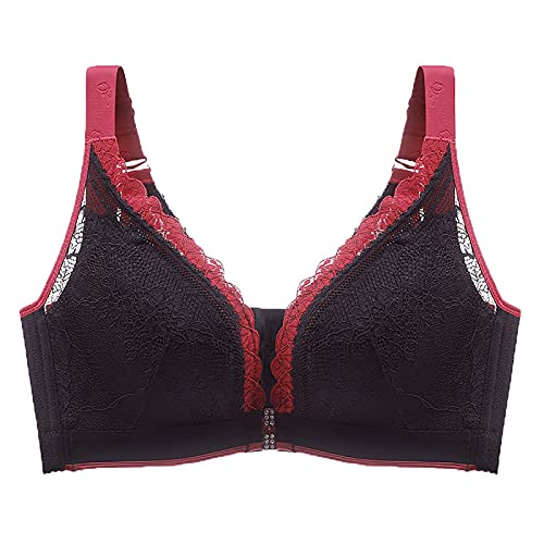 MJJAOQYF Damen BH Mit Verschluss Vorne Spitzen BH Padded/Unpadded Unterwäsch Bustier Dessous Bralette Schalen BH Ohne Bügel Damen Vorderverschluss Push Up BH Größe 34-48 B-E,Schwarz,40/90E von MJJAOQYF