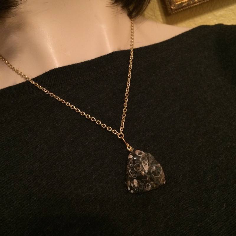Turritella Agate Halskette Nugget Mit Goldkette von MJJewelry2