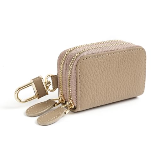 Echtes Leder Auto RFID Anti-Diebstahl Multifunktions Schlüsseletui Herren & Damen Doppelreißverschluss Tragbare Schlüsselhülle (8,5 x 5,5 x 3,5 cm), Flachsgrau, M von MJLOMJ