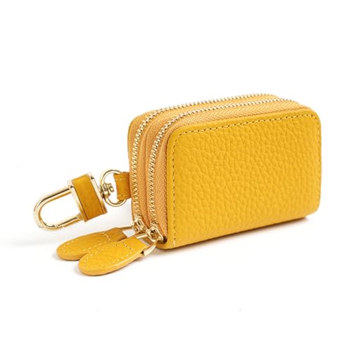 Echtes Leder Auto RFID Anti-Diebstahl Multifunktions Schlüsseletui Herren & Damen Doppelreißverschluss Tragbare Schlüsselhülle (8,5 x 5,5 x 3,5 cm), gelb, M von MJLOMJ