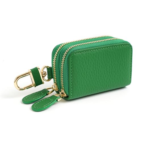 Echtes Leder Auto RFID Anti-Diebstahl Multifunktions Schlüsseletui Herren & Damen Doppelreißverschluss Tragbare Schlüsselhülle (8,5 x 5,5 x 3,5 cm), grün, M von MJLOMJ