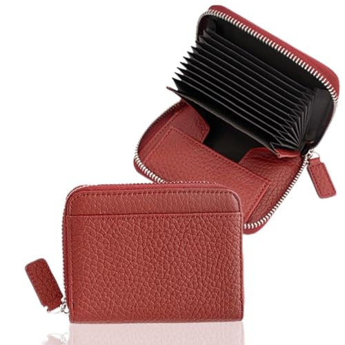 MJLOMJ Elegante RFID-blockierende Kartenhülle aus Leder – sicherer Kreditkartenhalter, schlanker Reise-Organizer für Damen & Herren (Multi-Slot-Design), rot, 11.5 x2. 3 x 9.3 cm, Modern von MJLOMJ