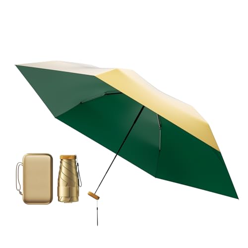 MJOFFIN Reise Mini Regenschirm - leichter, klein，UV-geschützter Regenschirm - geeignet für Frauen, Mädchen, Kinder(Gold Grün) von MJOFFIN