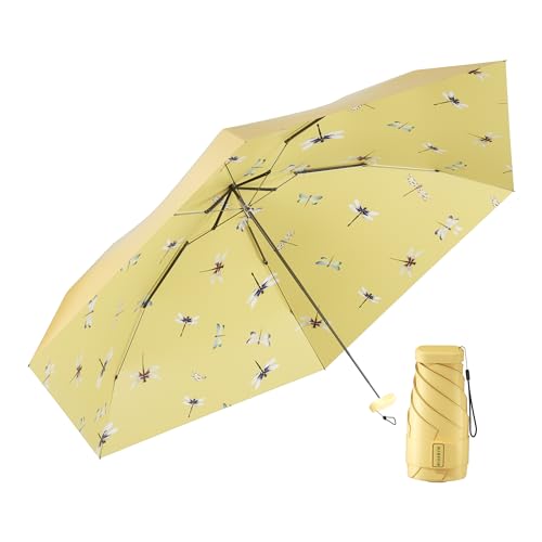 MJOFFIN Reise Mini Regenschirm - leichter, klein，UV-geschützter Regenschirm - geeignet für Frauen, Mädchen, Kinder(Libellengelb) von MJOFFIN