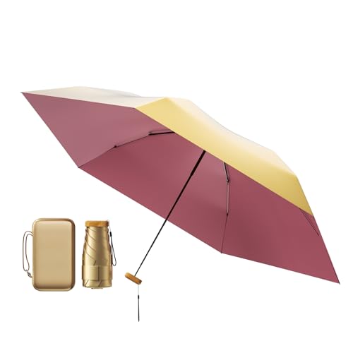 Reise Mini Regenschirm - leichter, klein，UV-geschützter Regenschirm - geeignet für Frauen, Mädchen, Kinder(Gold Rosa) von MJOFFIN