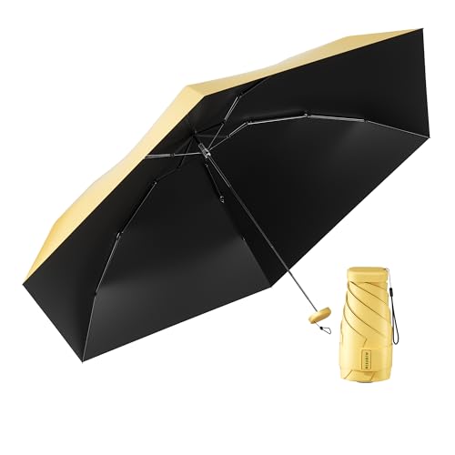 Reise Mini Regenschirm - leichter, klein，UV-geschützter Regenschirm - geeignet für Frauen, Mädchen, Kinder(Gelb) von MJOFFIN
