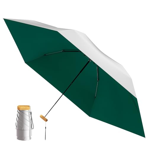 Reise Mini Regenschirm - leichter, klein，UV-geschützter Regenschirm - geeignet für Frauen, Mädchen, Kinder(Silber Grün) von MJOFFIN