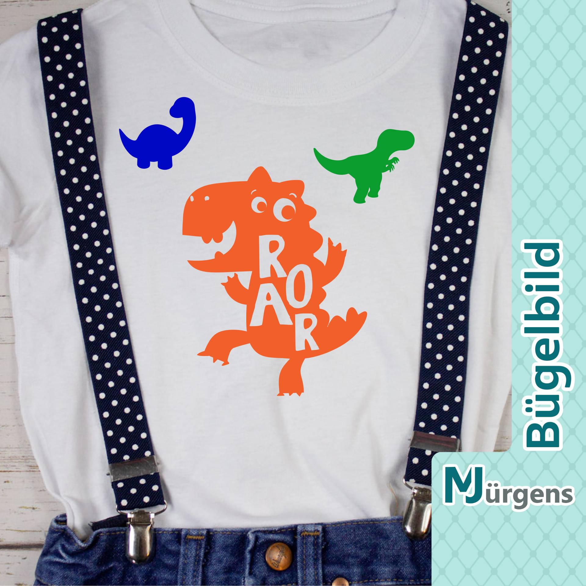 Baby Dinosaurier - Bügelbild Bild Zum Aufbügeln Personalisiert Motive T-Rex Tyrannosaurus Triceratops Flugsaurier von MJuergensShop