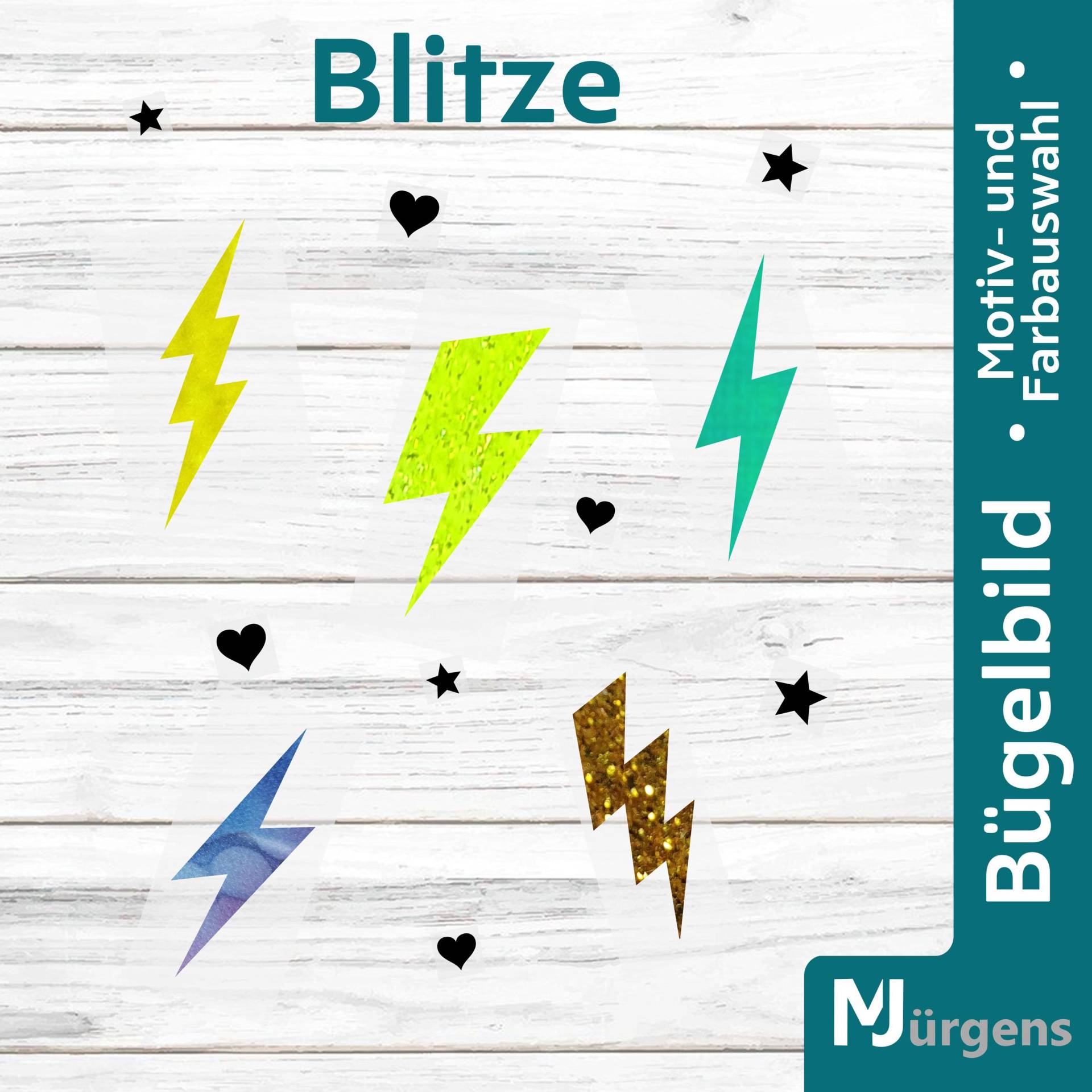 Blitze - Bügelbild Blitz Motiv Bild Zum Aufbügeln Personalisiert von MJuergensShop