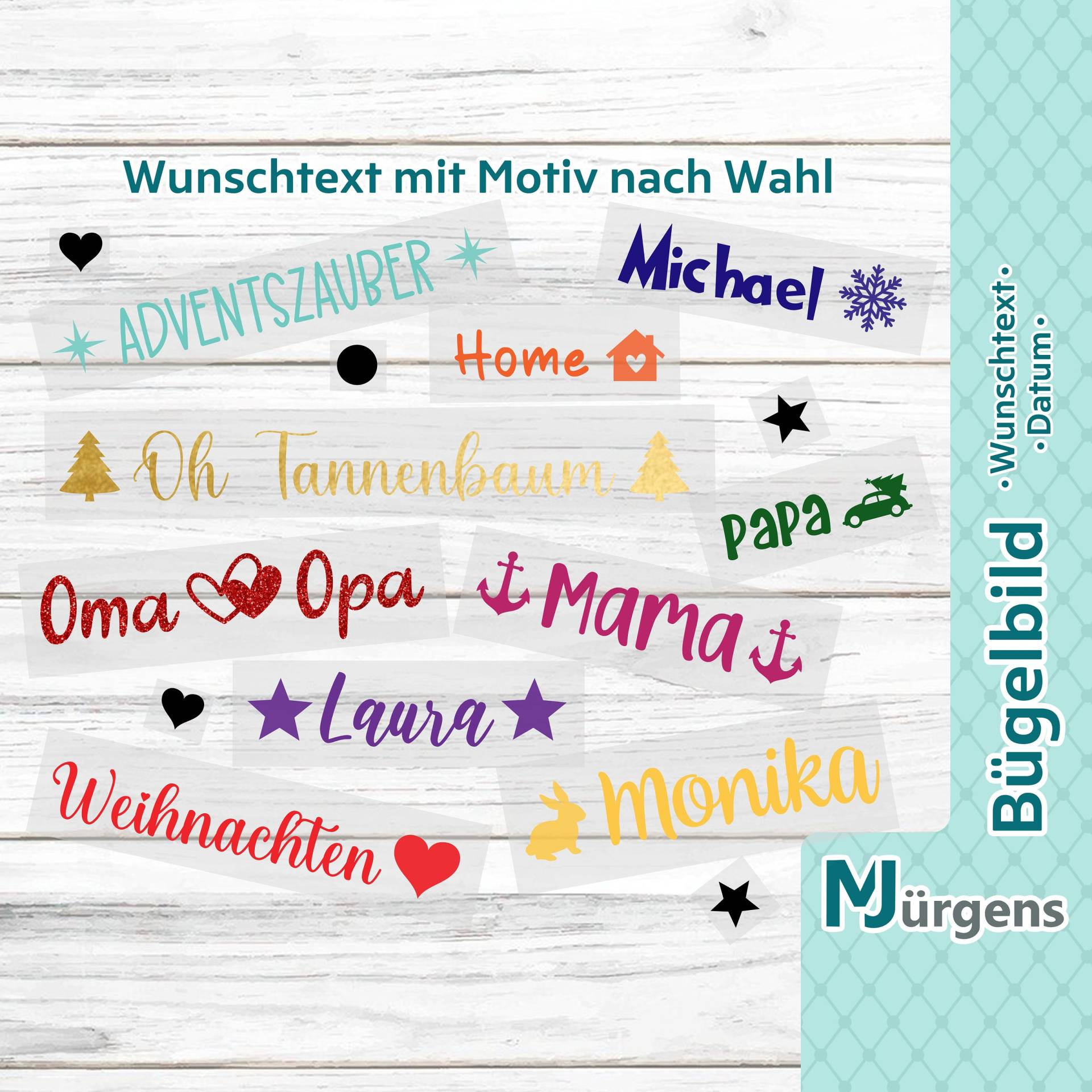Name/Wunschtext Mit Bis Zu 2 Motive Schriftzüge Zum Aufbügeln Name/Wunschtext Mit Bis Zu 2 Motive Schriftzüge Zum Aufbügeln von MJuergensShop