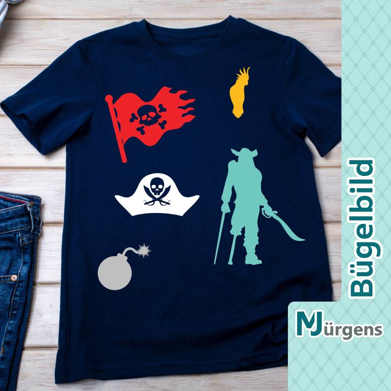 Piraten Motive - Bügelbild Bild Zum Aufbügeln Personalisiert Säbel Totenkopf Bombe Pirat Flagge von MJuergensShop