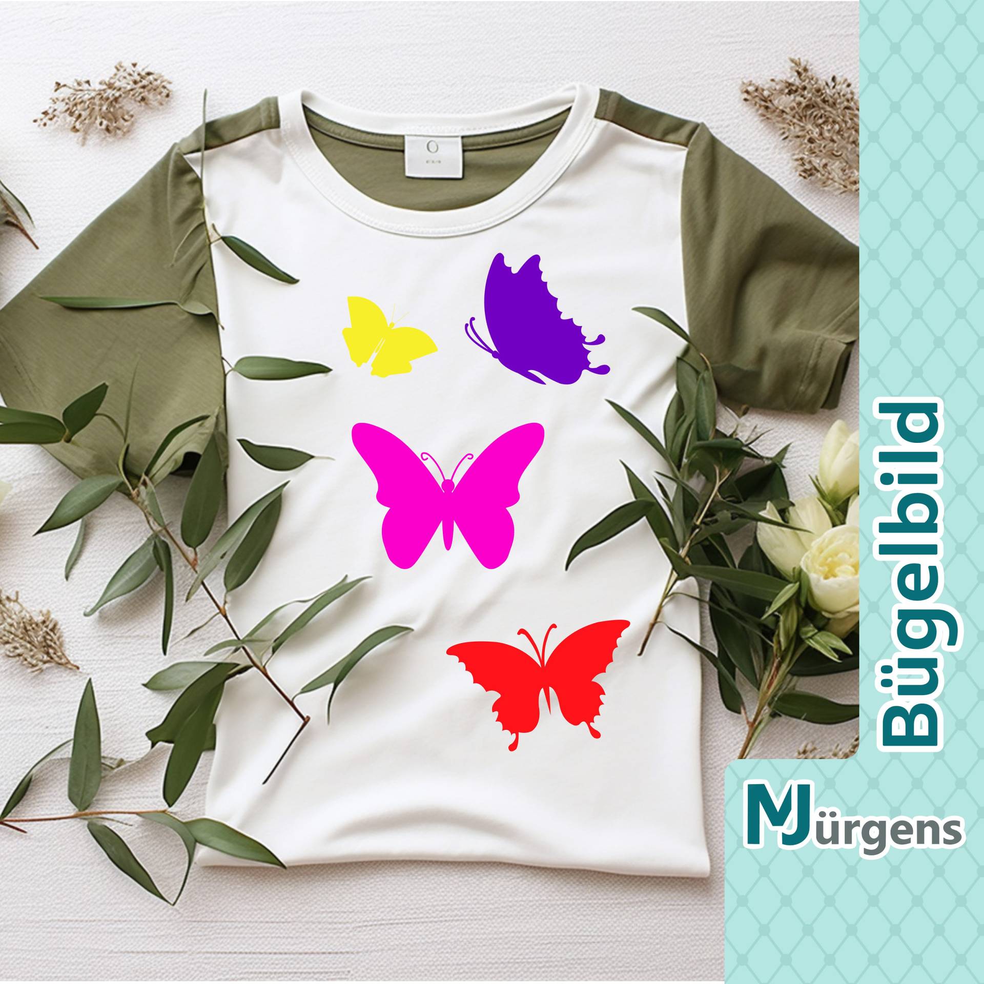 Schmetterling - Bügelbild Bild Zum Aufbügeln Personalisiert Motive Falter Name Wunschtext von MJuergensShop