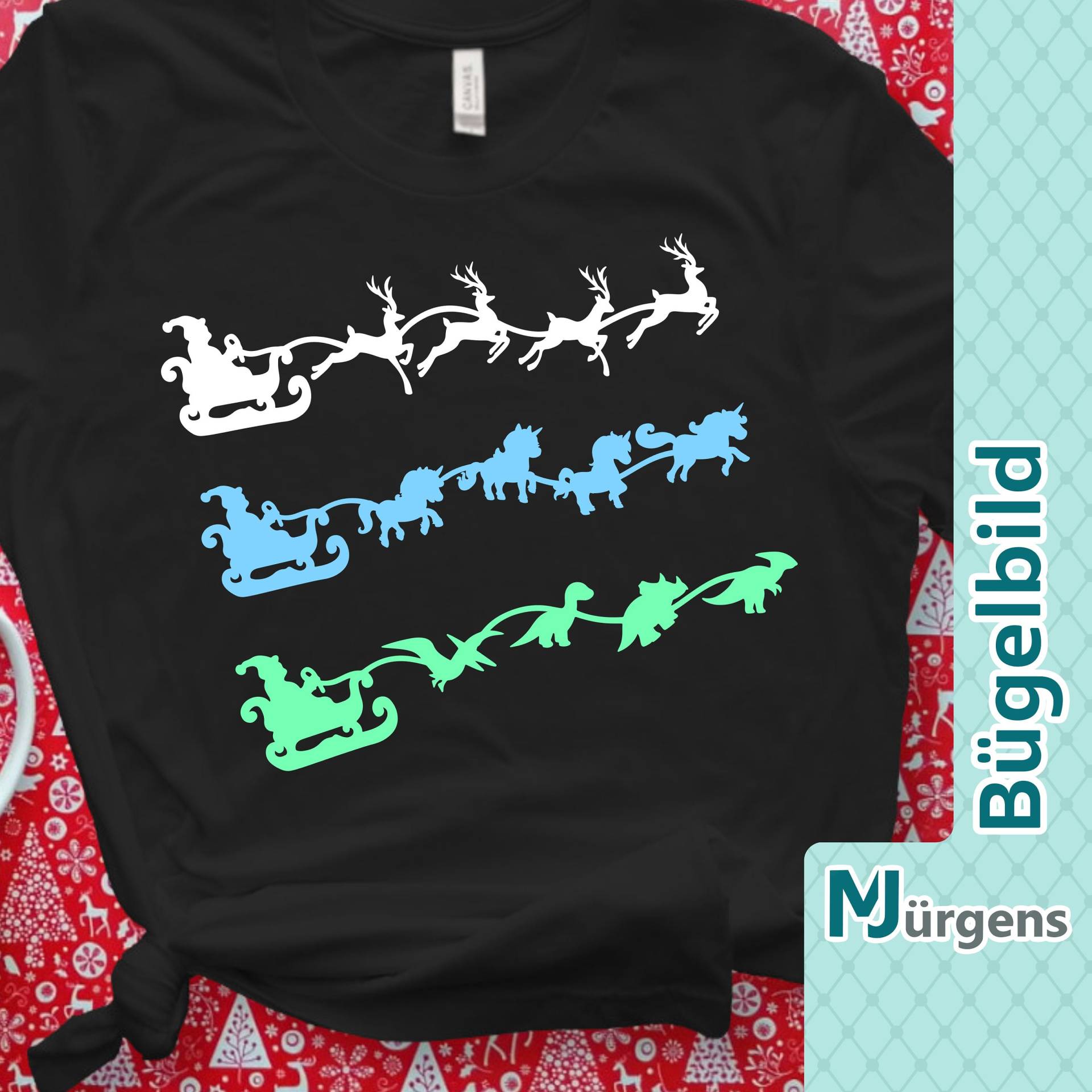 Weihnachten Bügelbild Mit Weihnachtsmann Nikolaus Schlitten Und Rentiere, Einhörner, Dinosaurier, Zootiere Oder Meerestiere Weihnachten Bügelbild Mit Weihnachtsmann Nikolaus Schlitten Und Rentiere, Einhörner, Dinosaurier, Zootiere Oder Meerestiere von MJuergensShop
