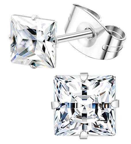 MJust 1 Paar Titan Ohrstecker für Damen & Herren, G23 Hypoallergen Reines Titan Ohrringe für Empfindliche Ohren, 20G Push Back CZ & Opal Ohrringe Set mit Kugeln, Punkt, Herzen, 3 Millimeters, Titan von MJust