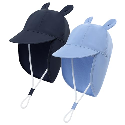 MK MATT KEELY 2er-Pack Sonnenhut Baby mit Nackenschutz Sommermütze Mädchen Jungen UV Schutz 50 Schirmmütze Niedlich für Kinder,Blau+Navy,2-4 Jahre von MK MATT KEELY