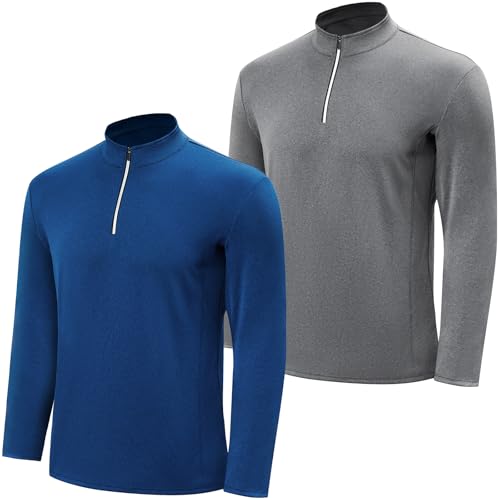 MK MATT KEELY 2er Pack Sportshirt Herren Langarm 1/4 Zipper Schnelltrocknend Funktionsshirt Warm Laufshirt Activewear Gym Rashguard,Hellgrau/Blau,XXL von MK MATT KEELY