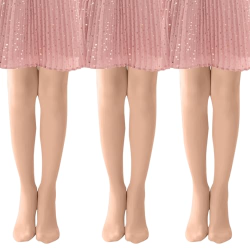 MK MATT KEELY 3er-Pack Strumpfhose Mädchen 20 DEN Dünne Feinstrumpfhose Leichte für Party Ballett Tanzuniform,Hautfarbene,2-4 Jahre von MK MATT KEELY