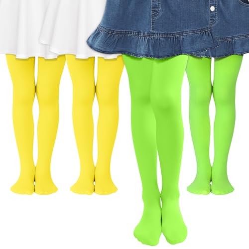 MK MATT KEELY 4er-Pack Strumpfhose Mädchen 80 DEN Kinderstrumpfhosen Ballett Gelb Grün Tanzstrumpfhose Blickdichte,9-12 Jahre von MK MATT KEELY