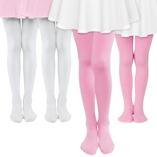 MK MATT KEELY 4er-Pack Strumpfhose Mädchen 80 DEN Kinderstrumpfhosen Ballett Rosa Weiß Tanzstrumpfhose Blickdichte,1 2 3 Jahre von MK MATT KEELY