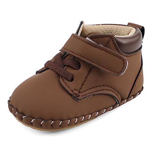 MK MATT KEELY Baby Jungen Lauflernschuhe 1 Jahr PU Leder Krabbelschuhe mit Weiche Anti-Rutsch Sohle,Braun,12-18 Monate von MK MATT KEELY