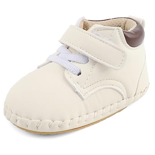 MK MATT KEELY Baby Jungen Lauflernschuhe 1 Jahr PU Leder Krabbelschuhe mit Weiche Anti-Rutsch Sohle,Weiß,12-18 Monate von MK MATT KEELY