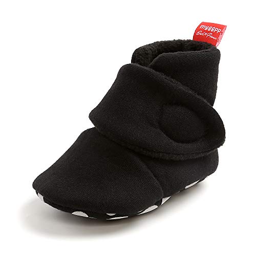 MK MATT KEELY Baby Jungen Mädchen Baumwolle Booties Neugeborenen Weiche Sohle Winterschuhe Unisex Warme Fleece Stiefel für Kleinkinder,Schwarz Stil 1,6-12 Monate von MK MATT KEELY