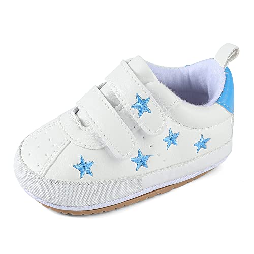 MK MATT KEELY Baby Jungen Mädchen Lauflernschuhe PU Leader Krabbelschuhe mit Weich Gummi Anti-Rutsch Sohle 0-6 Monate,Blau von MK MATT KEELY