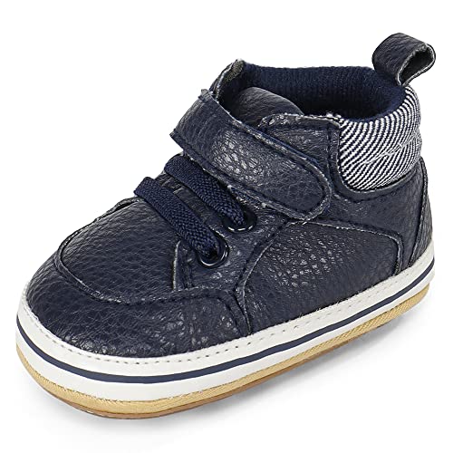 MK MATT KEELY Baby Jungen Mädchen Lauflernschuhe PU Leader Krabbelschuhe mit Weich Gummi Anti-Rutsch Sohle 0-6 Monate,Blau2 von MK MATT KEELY