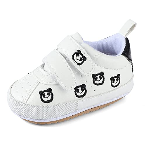 MK MATT KEELY Baby Jungen Mädchen Lauflernschuhe PU Leader Krabbelschuhe mit Weich Gummi Anti-Rutsch Sohle 0-6 Monate,Schwarzer Panda von MK MATT KEELY