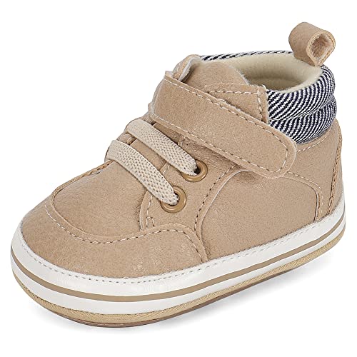 MK MATT KEELY Baby Jungen Mädchen Lauflernschuhe PU Leader Krabbelschuhe mit Weich Gummi Anti-Rutsch Sohle 12-18 Monate,Beige2 von MK MATT KEELY