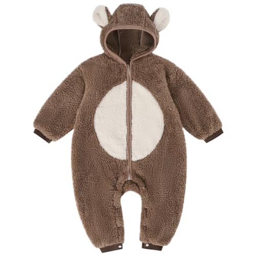 MK MATT KEELY Baby Jungen Mädchen Strampler 2-20 Monate Baby Winter Kleidung Neugeborene Warm Hoodie Schlafanzug,Braun Bär,12-20 Monate von MK MATT KEELY