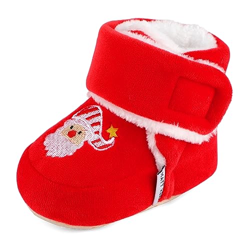 MK MATT KEELY Baby Jungen Mädchen Weihnachten Cartoon Anti-Rutsch Weiche Sohle Dicke Hausschuhe Booties,Rot,6-12 Monate von MK MATT KEELY