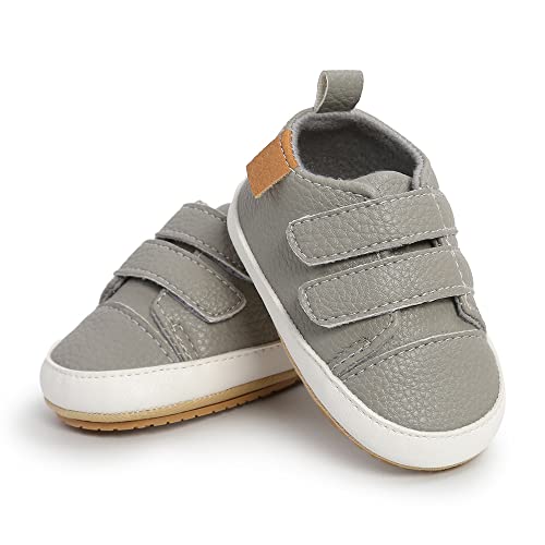 MK MATT KEELY Baby Mädchen Jungen Lauflernschuhe PU Leder Leichte Schuhe mit Weiche Sohle 12-18 Monate,Grau von MK MATT KEELY