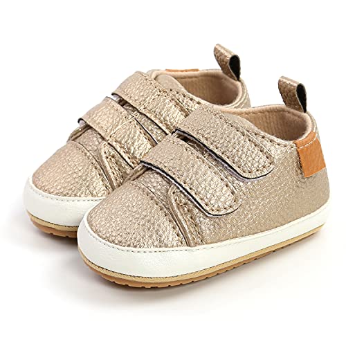 MK MATT KEELY Baby Mädchen Jungen Lauflernschuhe PU Leder Leichte Schuhe mit Weiche Sohle 3-6 Monate,Gold von MK MATT KEELY